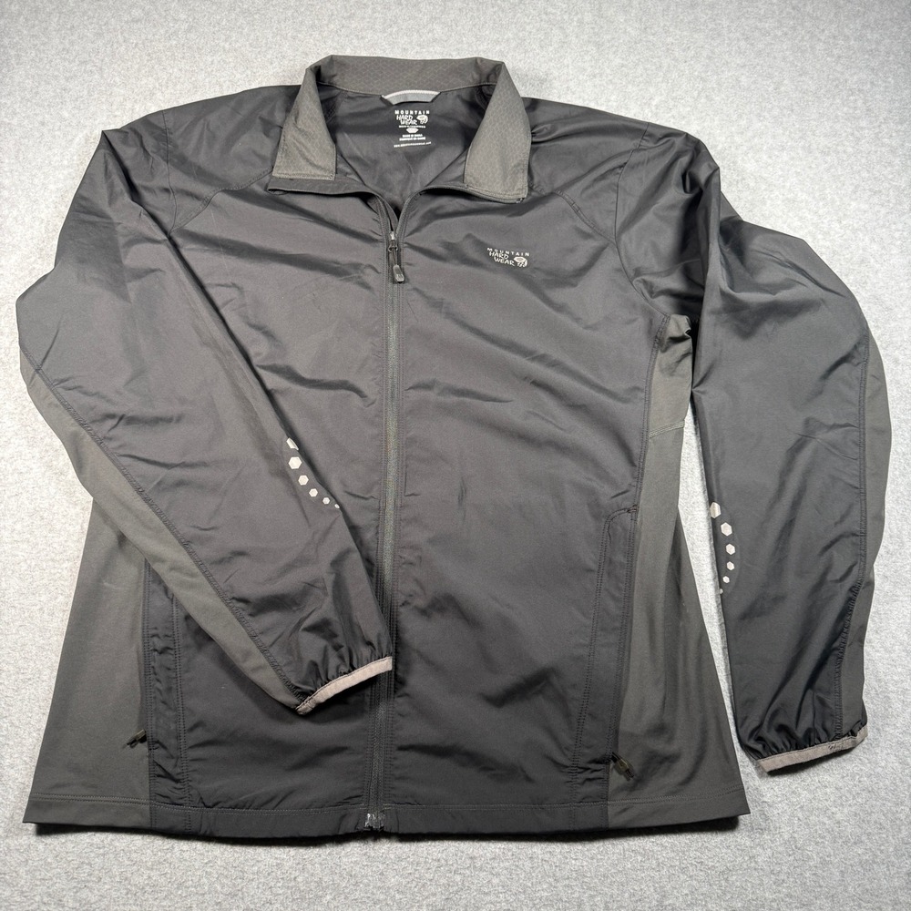 Mountain Hardwear Mens Gray Full Zip Windbreaker Jacket Large Reflective Vented